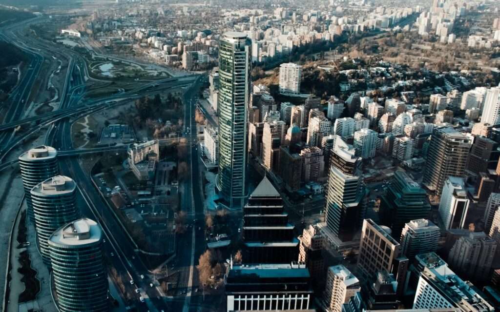 Aerial view over Santiago's Providencia district from the Sky Costanera deck