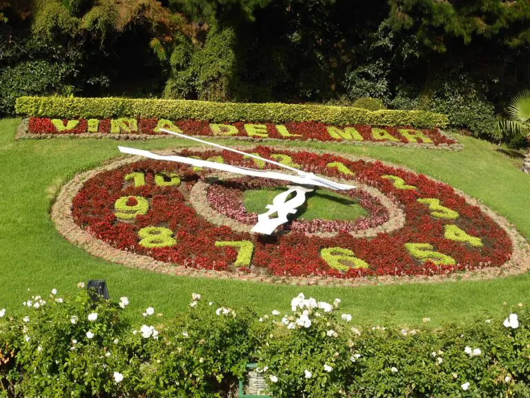 The Reloj de Flores flower clock of Viña del Mar with its name spelled in blooms